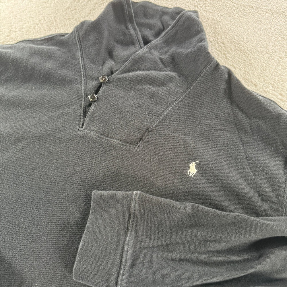 Polo Ralph Lauren Men's 2XB Black Pony Estate Rib Shawl Neck Sweater Shirt‎